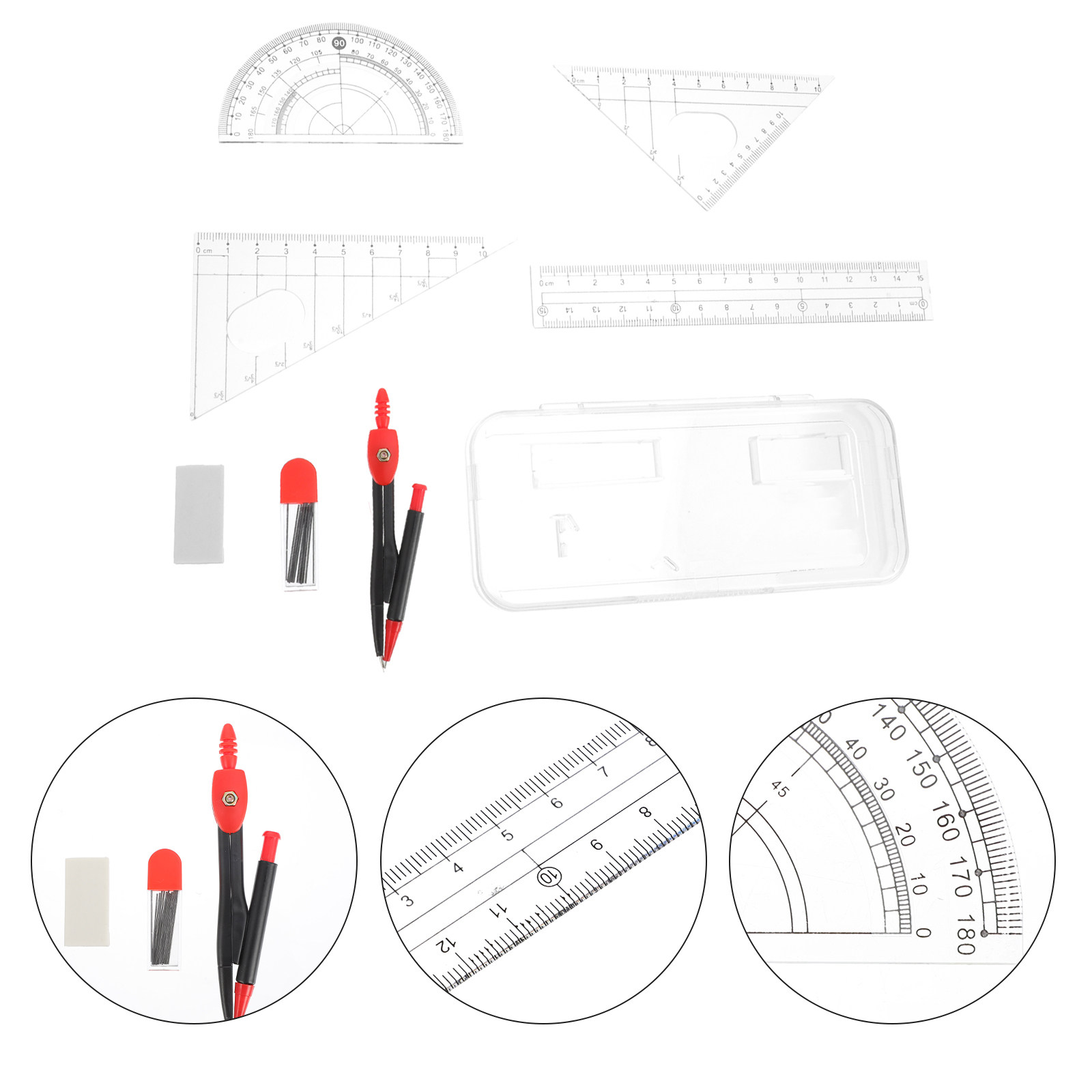 Math Geometry Set With Compass - ชุดอุปกรณ์ไม้บรรทัดและวงเวียนโลหะระดับมืออาชีพ พร้อมไม้โปรแทรกเตอร์ สำหรับการวาดรูปเรขาคณิตทางคณิตศาสตร์ นักเรียน ศิลปิน นักคณิตศาสตร์
